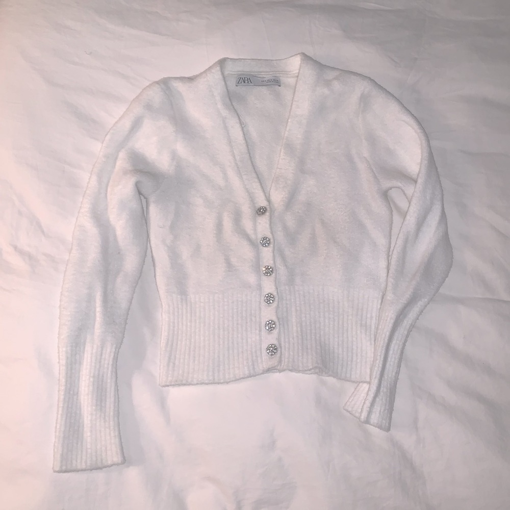 Zara Soft Touch Cardigan with Crystal Buttons - White